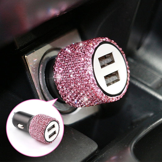Diamond Car Dual USB Charge Mobile Phone Safety Hammer Charger(pink) - Car Charger by PMC Jewellery | Online Shopping South Africa | PMC Jewellery
