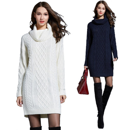 Autumn And Winter Knitwear Dresses Long Turtleneck Sweater For Women, Size: L(Navy Blue) - Sweater by PMC Jewellery | Online Shopping South Africa | PMC Jewellery