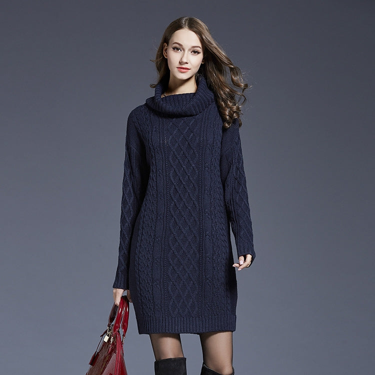 Autumn And Winter Knitwear Dresses Long Turtleneck Sweater For Women, Size: XXXL(Navy Blue) - Sweater by PMC Jewellery | Online Shopping South Africa | PMC Jewellery