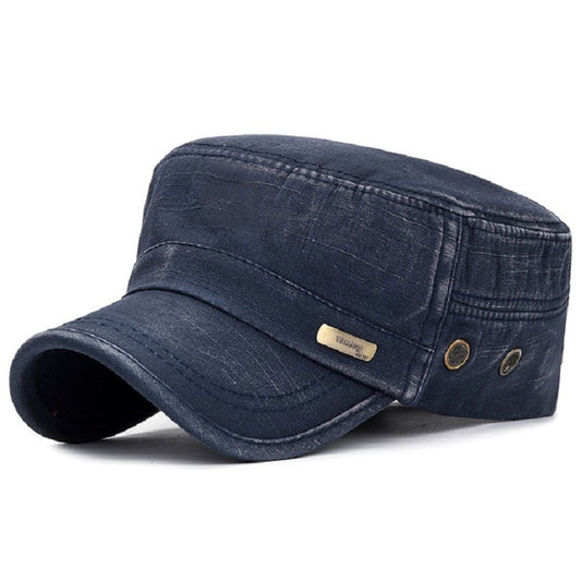 Men Washed Distress Bamboo Cotton Cloth Cap Large Mesh Flat Cap(Navy) - Peaked Cap by PMC Jewellery | Online Shopping South Africa | PMC Jewellery