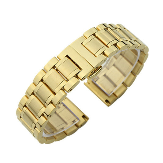 23mm Steel Bracelet Butterfly Buckle Five Beads Unisex Stainless Steel Solid Watch Strap, Color:Gold - Watch Bands by PMC Jewellery | Online Shopping South Africa | PMC Jewellery