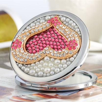 Handmade DIY Diamond Folding Mini Double Sided Makeup Mirror Love Shape - Mirror by PMC Jewellery | Online Shopping South Africa | PMC Jewellery