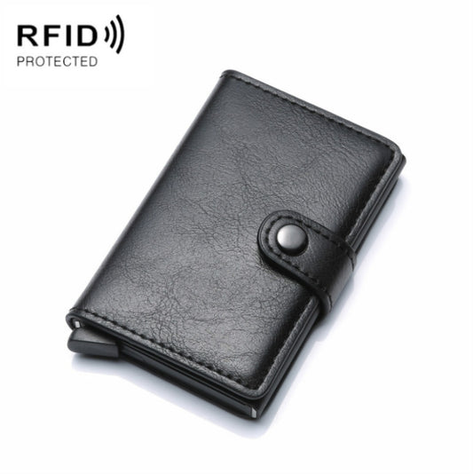 PU Aluminum Alloy Card Case Anti-magnetic RFID Shielding Anti-Theft Wallet(Black) - Antimagnetic RFID Package by PMC Jewellery | Online Shopping South Africa | PMC Jewellery