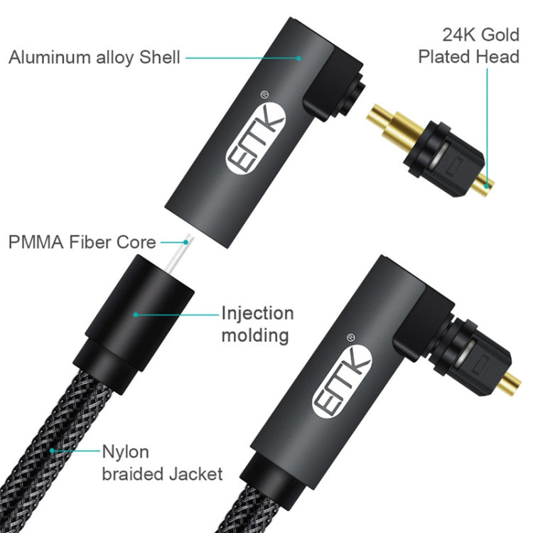 EMK 90 Degree Swivel Adjustable Right Angled 360 Degrees Rotatable Plug Nylon Woven Mesh Optical Audio Cable, Cable Length:2m(Black) - Audio Optical Cables by EMK | Online Shopping South Africa | PMC TechLife | Buy Now Pay Later Mobicred