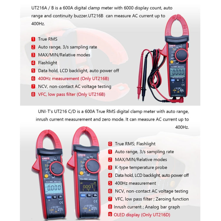 UNI-T UT216B 600A Digital Clamp Meter AC DC Voltage Detector - free shipping - PMC TechLife - Order now!