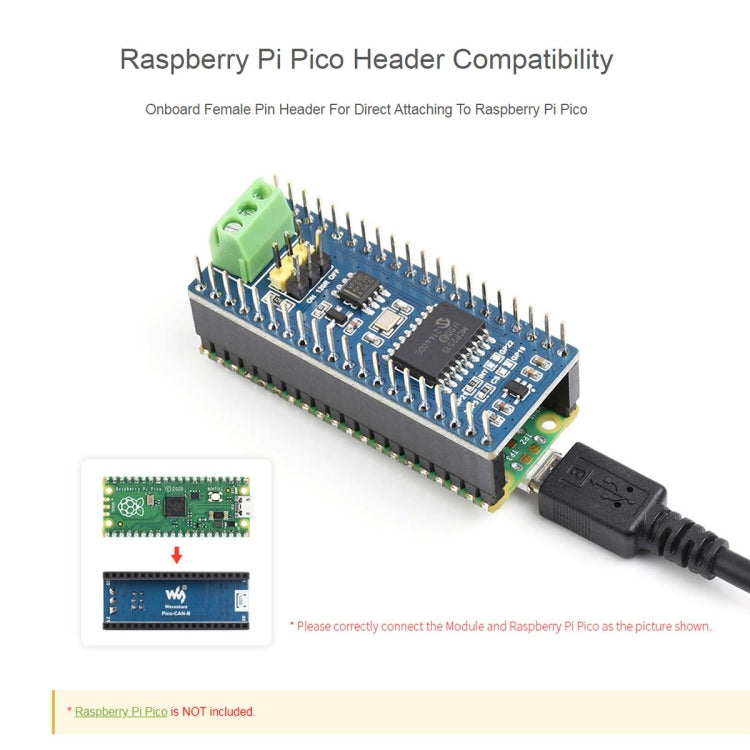 Waveshare For Raspberry Pi Pico CAN Bus Module (B),Enabling Long Range Communication Through SPI,23775 - Modules Expansions Accessories by Waveshare | Online Shopping South Africa | PMC Jewellery