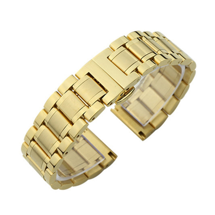 20mm Steel Bracelet Butterfly Buckle Five Beads Unisex Stainless Steel Solid Watch Strap, Color:Gold - 20mm Bands by PMC TechLife | Online Shopping South Africa | PMC TechLife