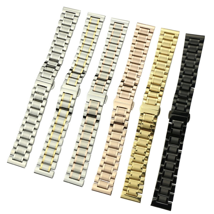20mm Steel Bracelet Butterfly Buckle Five Beads Unisex Stainless Steel Solid Watch Strap, Color:Gold - 20mm Bands by PMC TechLife | Online Shopping South Africa | PMC TechLife