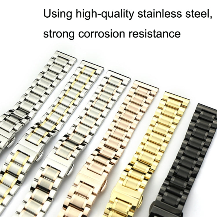 20mm Steel Bracelet Butterfly Buckle Five Beads Unisex Stainless Steel Solid Watch Strap, Color:Gold - 20mm Bands by PMC TechLife | Online Shopping South Africa | PMC TechLife