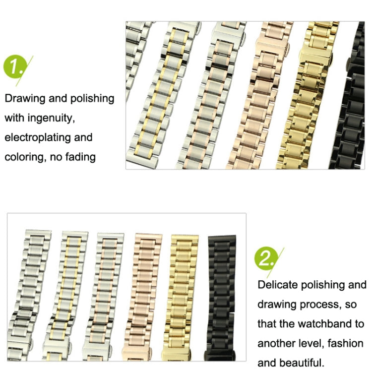 20mm Steel Bracelet Butterfly Buckle Five Beads Unisex Stainless Steel Solid Watch Strap, Color:Gold - 20mm Bands by PMC TechLife | Online Shopping South Africa | PMC TechLife