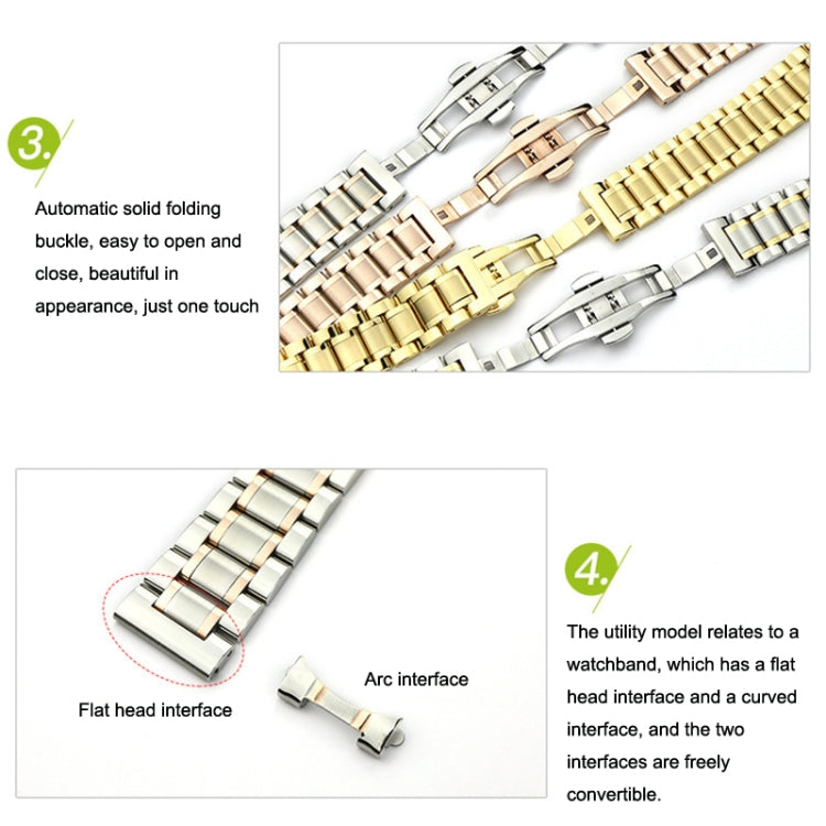 20mm Steel Bracelet Butterfly Buckle Five Beads Unisex Stainless Steel Solid Watch Strap, Color:Gold - 20mm Bands by PMC TechLife | Online Shopping South Africa | PMC TechLife