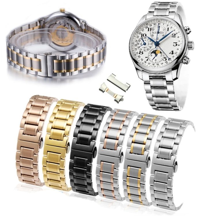 20mm Steel Bracelet Butterfly Buckle Five Beads Unisex Stainless Steel Solid Watch Strap, Color:Gold - 20mm Bands by PMC TechLife | Online Shopping South Africa | PMC TechLife