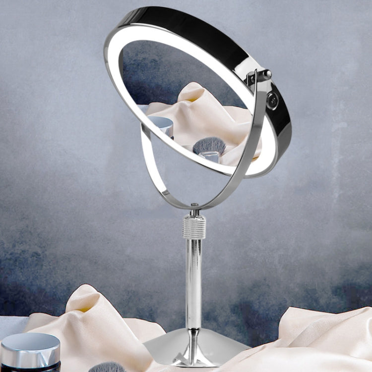 Desktop Double-SidedRound LED Luminous Makeup Mirror Liftable Magnifying Mirror, Specification:Plane + 10 Times Magnification(8-inch Battery Model) - Mirror by PMC Jewellery | Online Shopping South Africa | PMC Jewellery