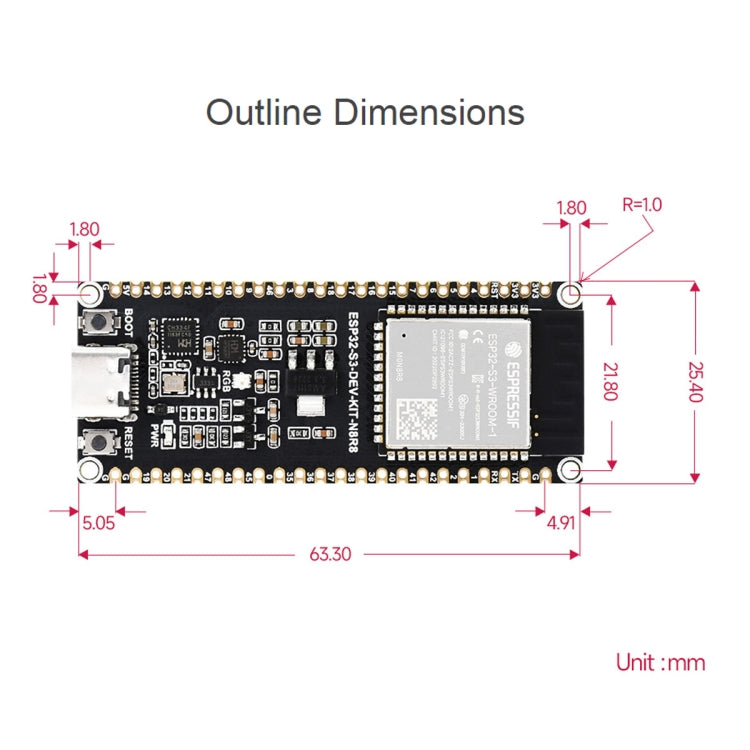 Waveshare ESP32-S3 Microcontroller 2.4GHz Wi-Fi Development Board ESP32-S3-WROOM-1-N8R8 Module Standard Ver. With Pinheader - Arduino Nucleo Accessories by Waveshare | Online Shopping South Africa | PMC Jewellery | Buy Now Pay Later Mobicred