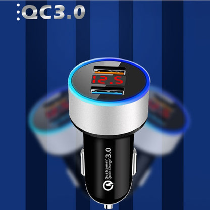 2 PCS Aluminum Ring Display Car Charger  QC3.0+2.4A Aluminum Alloy Multi-function Halo Digital Display Car Charger(Sapphire Blue) - Car Charger by PMC Jewellery | Online Shopping South Africa | PMC Jewellery