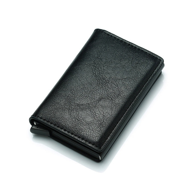 Automatic Elastic Card Type Anti-magnetic RFID Anti-theft Retro Card Package Universal Leather Metal Wallet(Black) - free shipping - PMC TechLife - Order now!