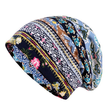 Women Summer Thin Cotton Printing Wild Sunproof Dual-purpose Hat Wrap Cap, Size:One Size(Blue) - Turban by PMC Jewellery | Online Shopping South Africa | PMC Jewellery