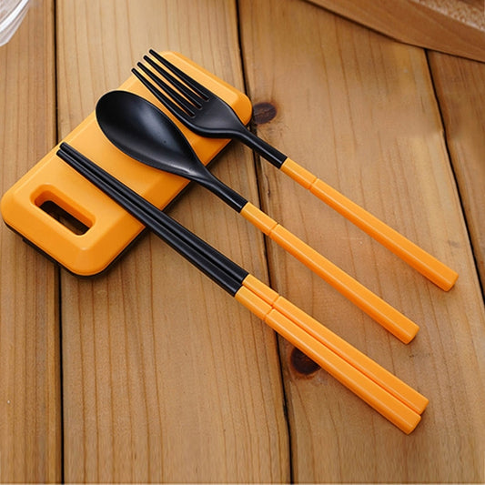 3 in 1 ABS Folding Dinnerware Cutlery Fork Chopsticks Set with Storage Box Outdoor Camping Hiking Traveling Tableware Set(Orange) - Cookwares & Tablewares by PMC Jewellery | Online Shopping South Africa | PMC Jewellery