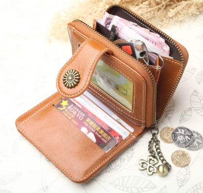 Vintage Button Phone Purses Women Wallets Female Purse Leather Brand Retro Ladies Long Zipper Woman Wallet Card Clutch(Short wine) - Wallets by PMC Jewellery | Online Shopping South Africa | PMC Jewellery