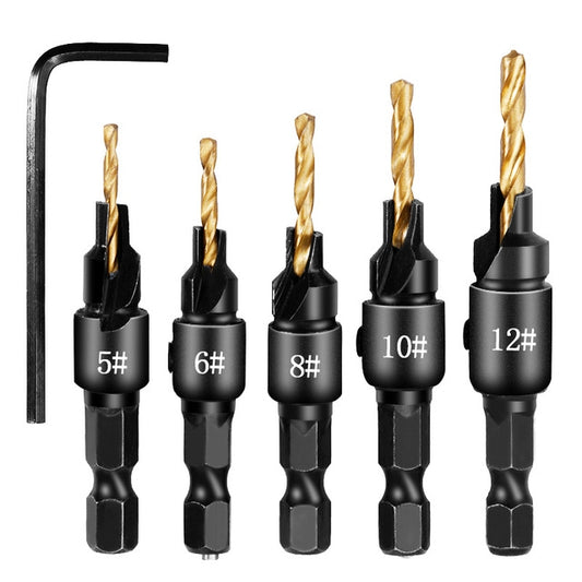 5 PCS/Set Countersink Woodworking Drill Bit Set Hexagon Screw Hardware Tool(Gold) - Drill & Drill Bits by PMC Jewellery | Online Shopping South Africa | PMC Jewellery