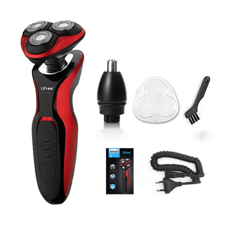 Ufree Face Care Men Beard Trimmer Machine Rechargeable Electric Shaver 4D Triple Floating Blade Heads Shaving Razors EU Plug(Red) - Electric Shavers by Ufree | Online Shopping South Africa | PMC Jewellery