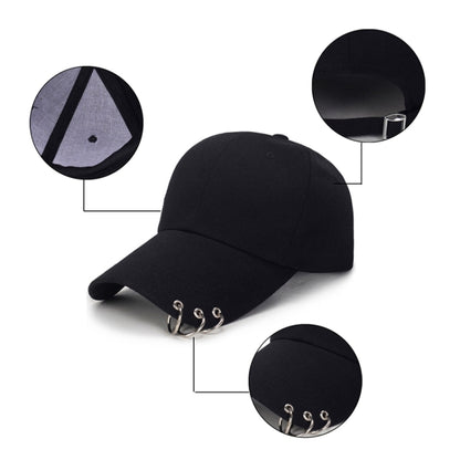 Unisex Casual Solid Color Adjustable Baseball Caps with Ring(Black) - Peaked Cap by PMC Jewellery | Online Shopping South Africa | PMC Jewellery