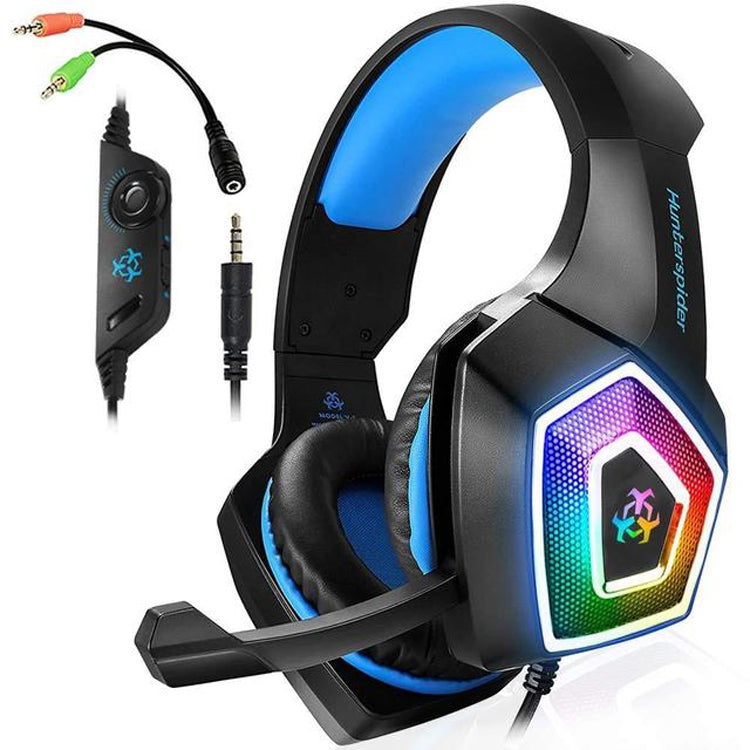 V1 3.5mm RGB Colorful Luminous Wire Control Gaming Headset, Cable Length: 2.2m(Black Blue) - Headset & Headphone by PMC TechLife | Online Shopping South Africa | PMC TechLife
