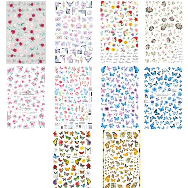 10pcs 3D Adhesive Butterfly Retro Rose Color Nail Art Sticker(F-681) - free shipping - PMC TechLife - Order now!