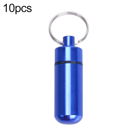 10pcs Portable Sealed Waterproof Aluminum Alloy First Aid Pill Bottle with Keychain(Blue) - Emergency Tools by PMC Jewellery | Online Shopping South Africa | PMC Jewellery