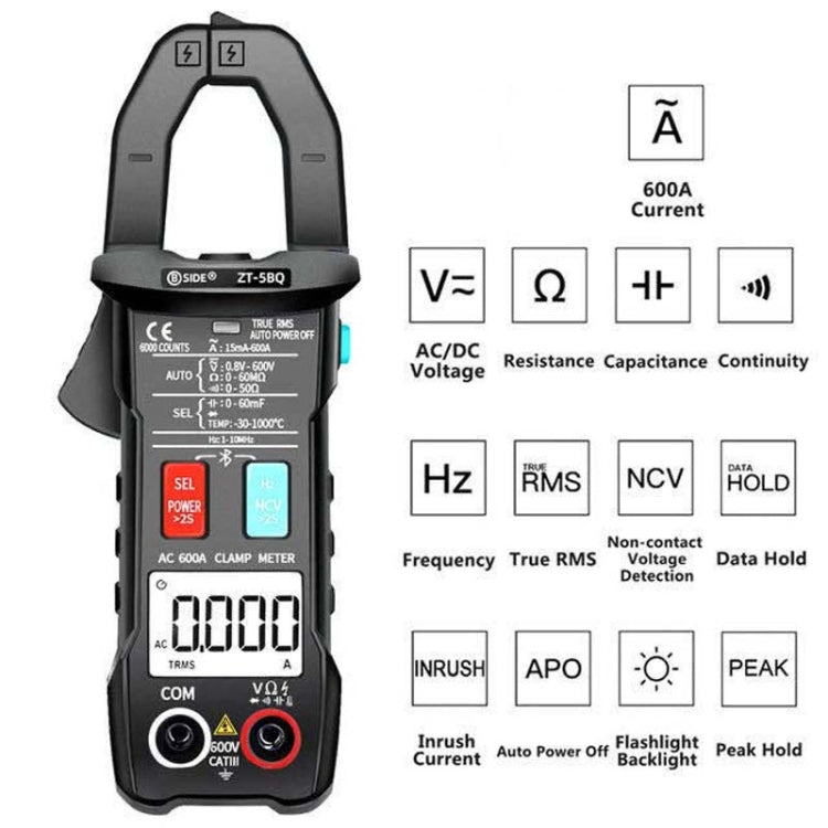BSIDE  Bluetooth 5.0 6000 Words High Precision Smart AC Clamp Meter, Specification: ZT-5BQ+C3140 Clip - free shipping - PMC TechLife - Order now!