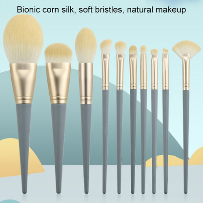 10 PCS / Set Makeup Brush Corn Silk Fiber Hair Loose Powder Brush Face And Eye Makeup Brush, Style:With Gray Bag - Makeup Brushes by PMC Jewellery | Online Shopping South Africa | PMC Jewellery