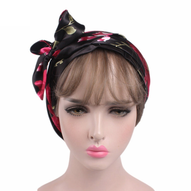 TJM-226 Ladies Satin Print Ribbon Bow Turban Hat Night Cap Silk Chemotherapy Hat Long Tail Braid Hat(Red Wine) - Hair Care Caps by PMC Jewellery | Online Shopping South Africa | PMC Jewellery