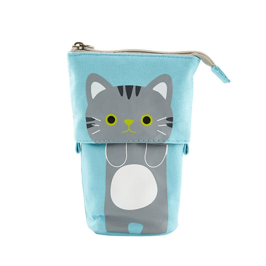 Corduroy Retractable Drop-Down Pencil Case Student Stationery Storage Bag(Gray Cat) - Pen Holder by PMC Jewellery | Online Shopping South Africa | PMC Jewellery