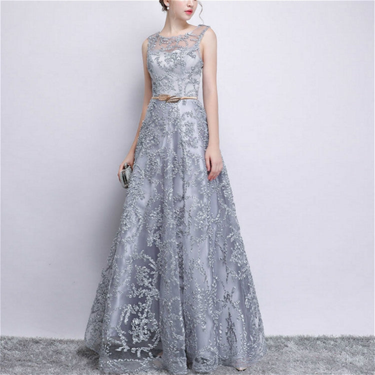 Banquet Lace Sleeveless  Long Party Formal Gown, Size:M(Grey) - Evening Dress by PMC Jewellery | Online Shopping South Africa | PMC Jewellery