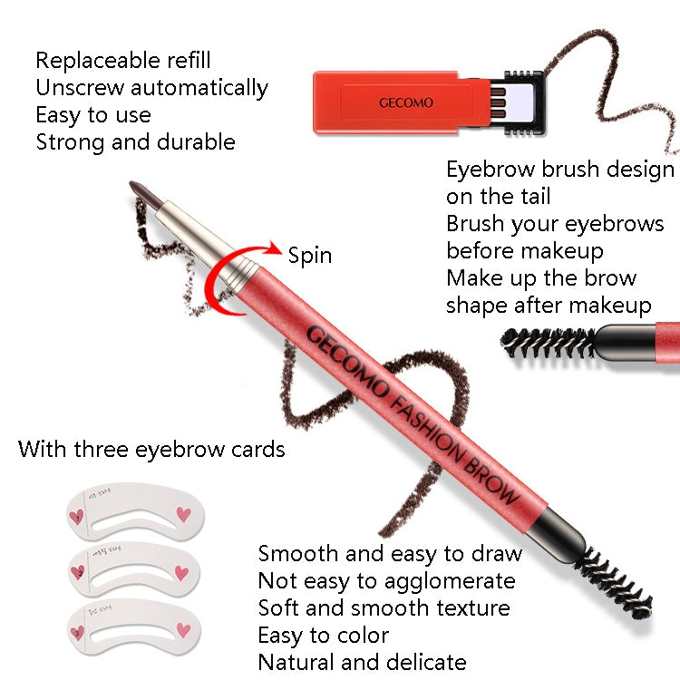 GECOMO 2 Set Automatic Rotation Double-Headed Eyebrow Pencil With Eyebrow Card And Replacement Refills Waterproof And Non-Smudged(2 Dream Brown) - Eyes by PMC Jewellery | Online Shopping South Africa | PMC Jewellery