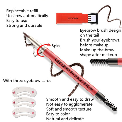 GECOMO 2 Set Automatic Rotation Double-Headed Eyebrow Pencil With Eyebrow Card And Replacement Refills Waterproof And Non-Smudged(2 Dream Brown) - Eyes by PMC Jewellery | Online Shopping South Africa | PMC Jewellery