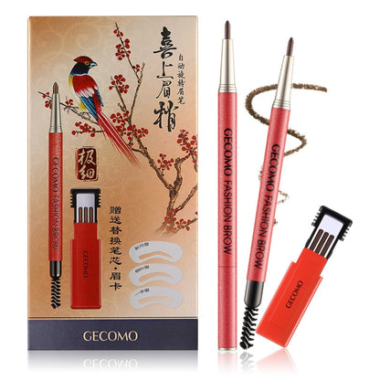 GECOMO 2 Set Automatic Rotation Double-Headed Eyebrow Pencil With Eyebrow Card And Replacement Refills Waterproof And Non-Smudged(1 Deep Brown) - Eyes by PMC Jewellery | Online Shopping South Africa | PMC Jewellery