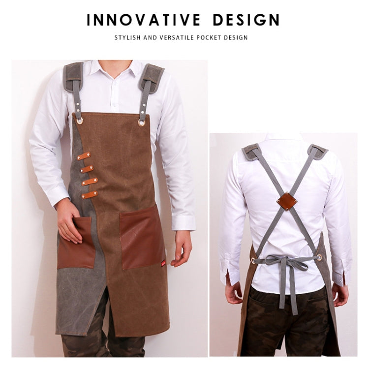 Denim Apron Barber Milk Tea Shop Waiter Overalls(Gray-yellow Shoulder Strap) - Aprons & Caps by PMC Jewellery | Online Shopping South Africa | PMC Jewellery