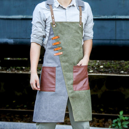 Denim Apron Barber Milk Tea Shop Waiter Overalls(Gray-yellow Shoulder Strap) - Aprons & Caps by PMC Jewellery | Online Shopping South Africa | PMC Jewellery