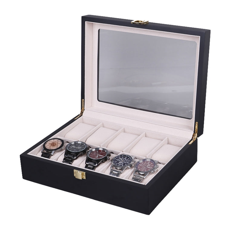 Wooden Baking Paint Watch Box Jewelry Storage Display Box(10-bit Black + Rice Matte) - Watch Storages by PMC Jewellery | Online Shopping South Africa | PMC Jewellery | Buy Now Pay Later Mobicred