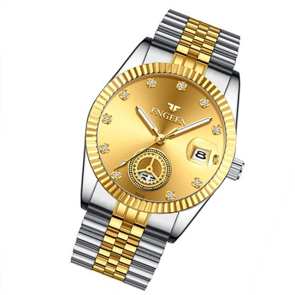 FNGEEN 7010 Middle-Aged and Elderly Men Luminous Calendar Quartz Watch(Between Gold Golden Surface) - Metal Strap Watches by FNGEEN | Online Shopping South Africa | PMC Jewellery | Buy Now Pay Later Mobicred