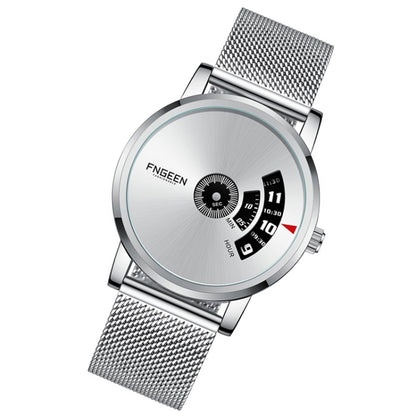 FNGEEN S230 Men Non-Pointer Quartz Watch(White Mash White Steel White Surface) - Metal Strap Watches by FNGEEN | Online Shopping South Africa | PMC Jewellery | Buy Now Pay Later Mobicred