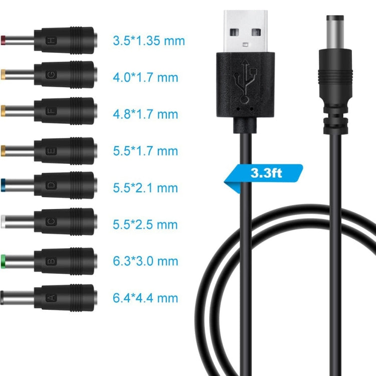 8 In 1 DC Power Cord USB Multi-Function Interchange Plug USB Charging Cable(Black) - Universal Power Adapter by PMC TechLife | Online Shopping South Africa | PMC TechLife