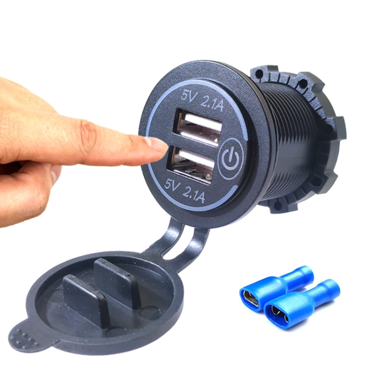 Car Motorcycle Modified Charger Double Aperture 4.2A With Touch Switch USB Car Charge(Green Light) - DIY Modified Charger by PMC TechLife | Online Shopping South Africa | PMC TechLife