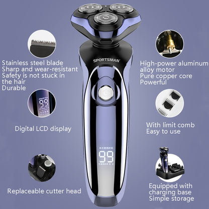 Sportsman SM-530 Electric Men Shaving Knife Multi-Function Base Charging Digital Water Washing Razor, Specification: USB(Purple) - Electric Shavers by SPORTSMAN | Online Shopping South Africa | PMC Jewellery