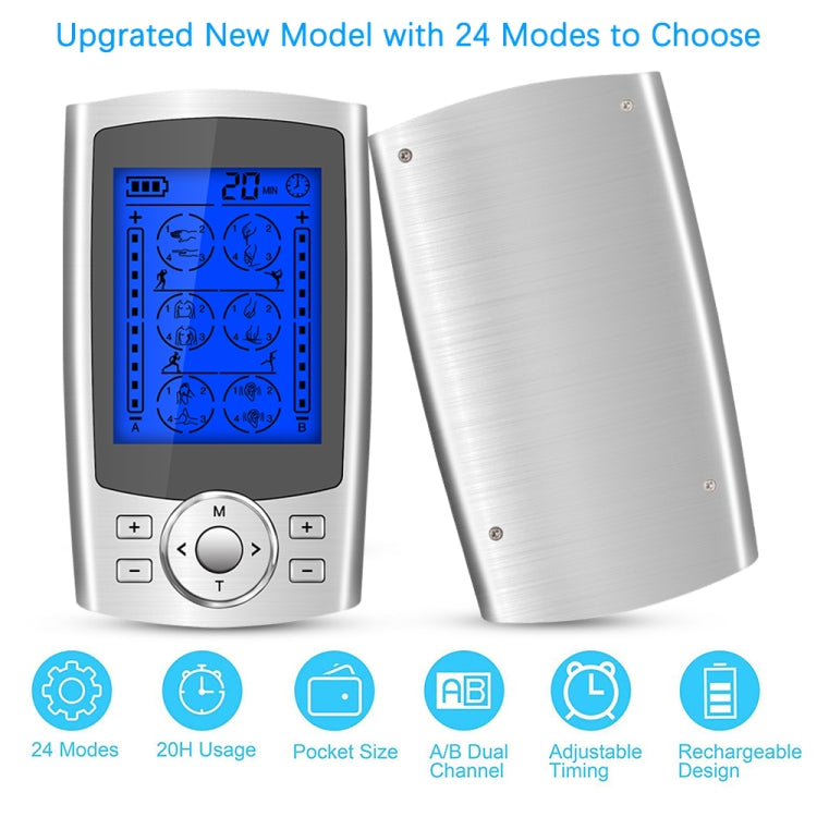 24-Mode Digital Electronic Pulse Massager Intelligent Whole Body Physical Therapy Meridian Massager, Specification: AU Plug( Silver) - Massage & Relaxation by PMC TechLife | Online Shopping South Africa | PMC TechLife