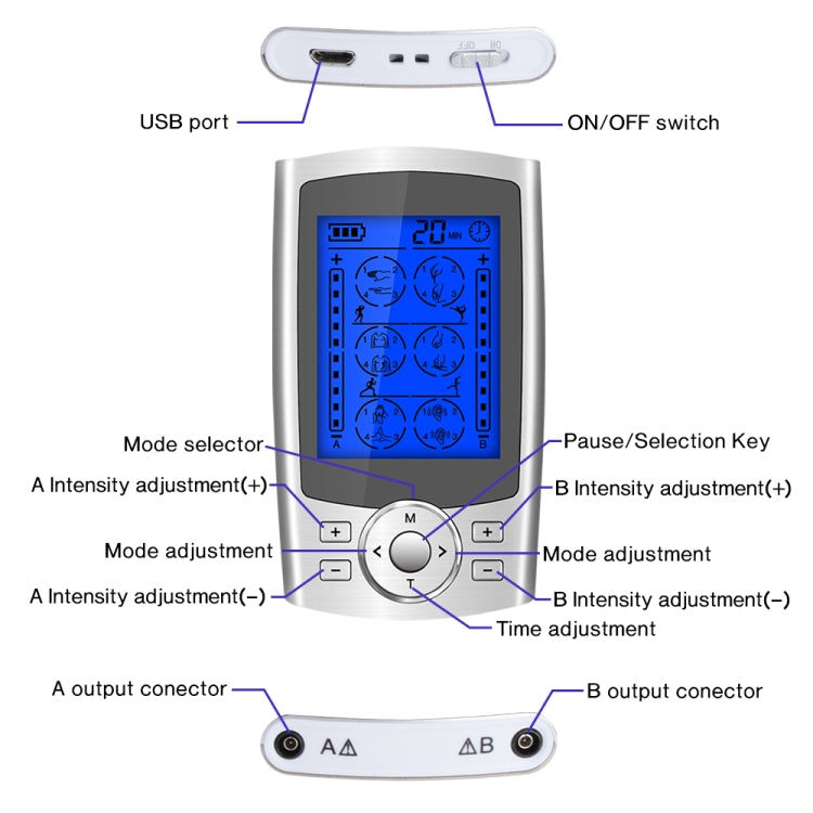 24-Mode Digital Electronic Pulse Massager Intelligent Whole Body Physical Therapy Meridian Massager, Specification: UK Plug( Silver) - Massage & Relaxation by PMC Jewellery | Online Shopping South Africa | PMC Jewellery