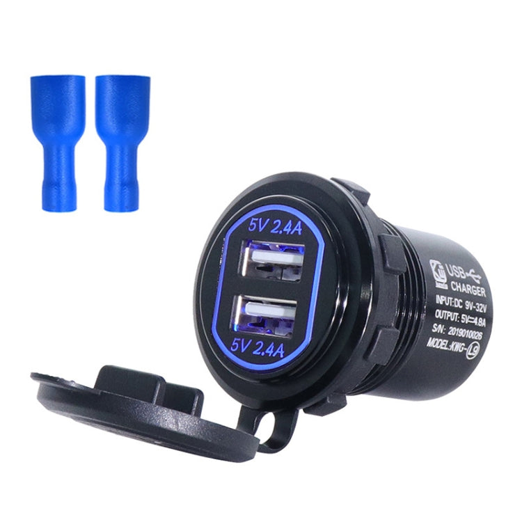 Metal Double USB Car Charger 5V 4.8A Aluminum Alloy Car Charger(Black Shell Blue Light With Terminal) - DIY Modified Charger by PMC Jewellery | Online Shopping South Africa | PMC Jewellery