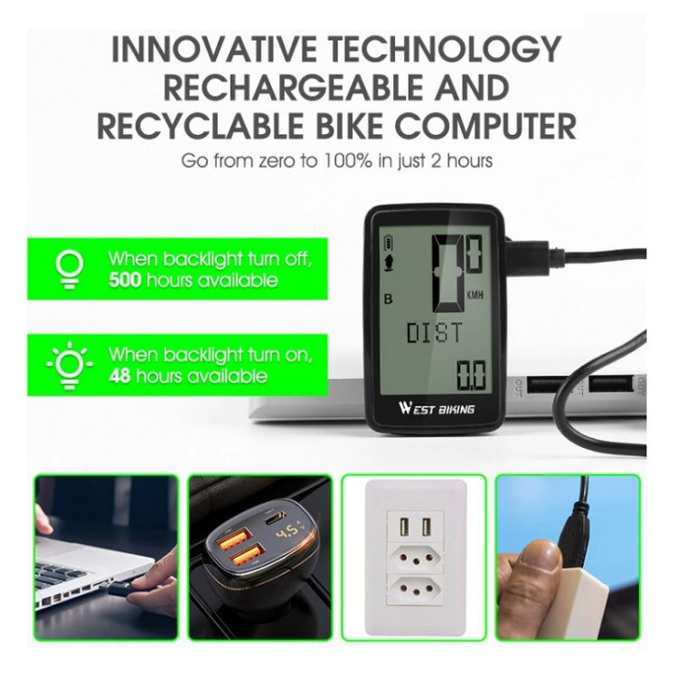 WEST BIKING Mountain Road Bike Five Language Code Table USB Riding Wireless Code Table Speedometer(Black) - Speedometers by WEST BIKING | Online Shopping South Africa | PMC Jewellery | Buy Now Pay Later Mobicred