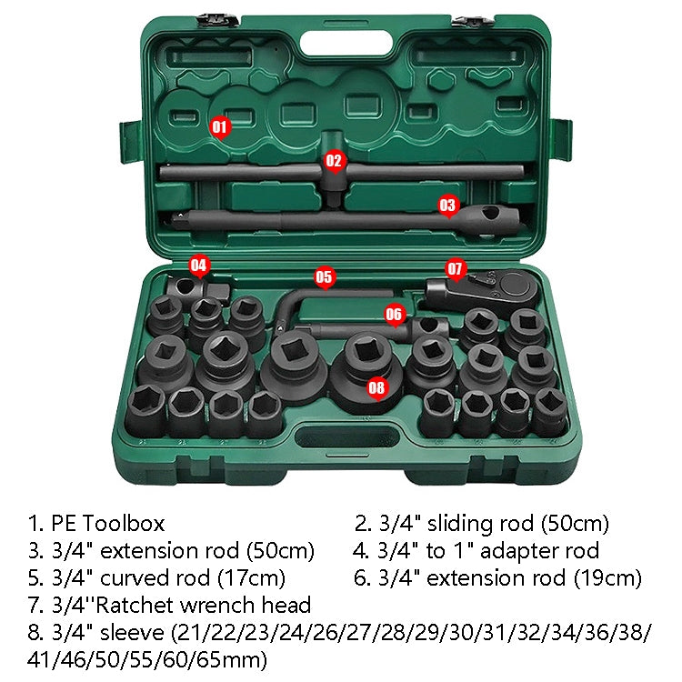26 PCS / Set Hexagonal Heavy-Duty Socket Auto Repair Socket Wrench(Black Hexagonal) - Hand Tool Sets by PMC TechLife | Online Shopping South Africa | PMC TechLife